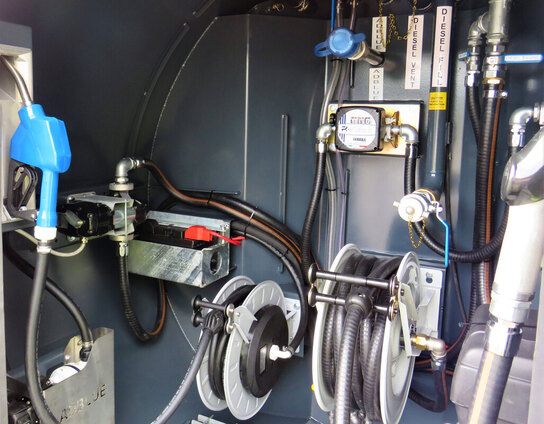Interior cabinet view of the Fuel Proof Fuel Tanker Truck with AdBlue dispensing