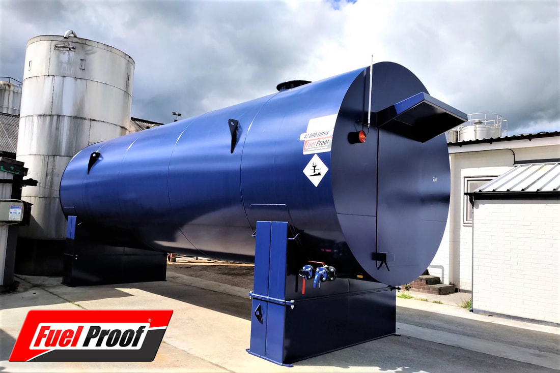 Deep blue Fuel Proof static bunded bulk diesel tank, newly installed on-site for one of our many fuel tank customers.