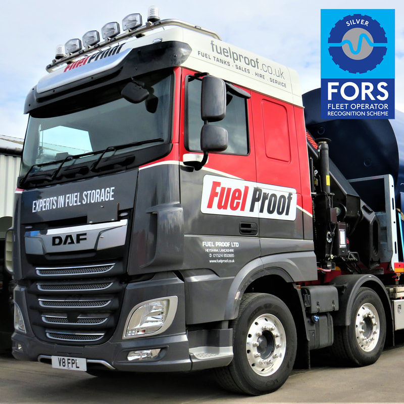 Branded Fuel Proof HGV in red and grey livery, complete with the company's new FORS Silver UK Fleet Operator accreditation.